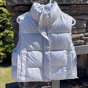 Women's Light Grey/Silver Quilted Puffer Vest with High Stand Collar